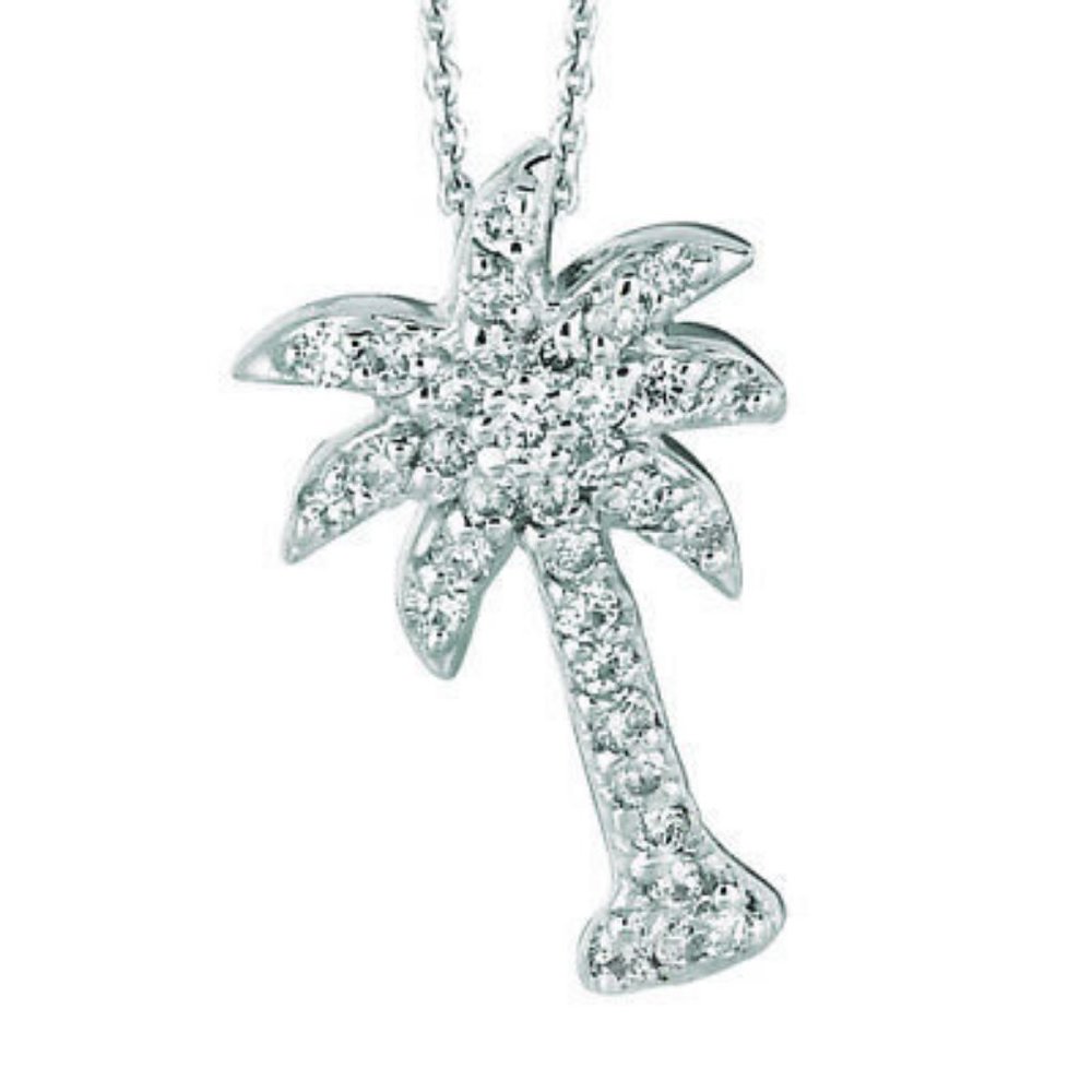 0.25 Carat Natural Diamond Palm Tree Necklace Pend